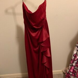 Red strapless dress